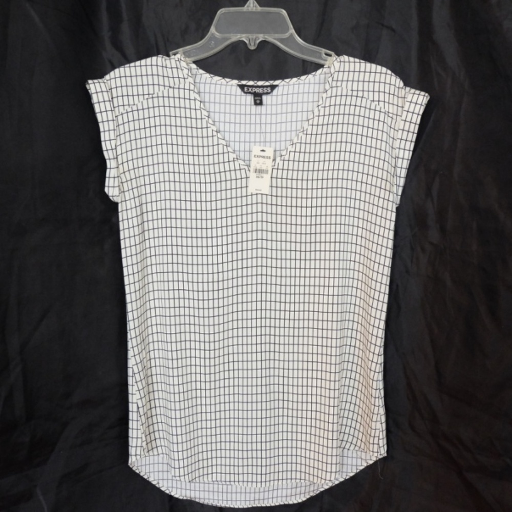 Express v-neck rolled sleeve silky blouse